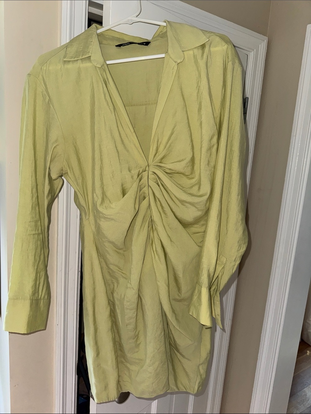 Zara Gathered Front Long Sleeve Women's mini dress - Light Green